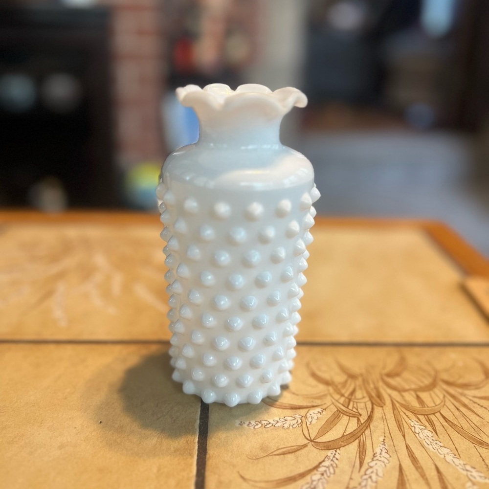 Vintage Fenton White Hobnail Glass Vase